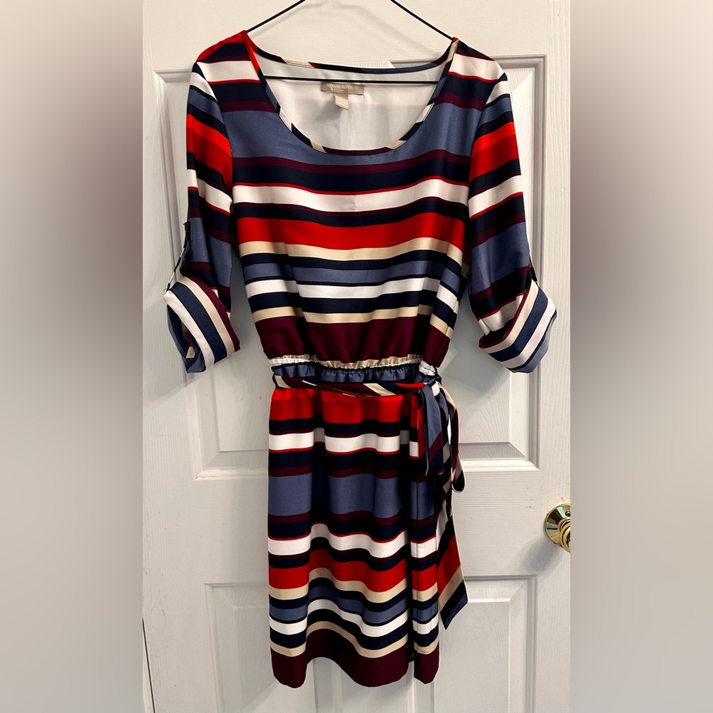 Banana Republic Red, Blue, Purple Striped Long Sleeve Dress
